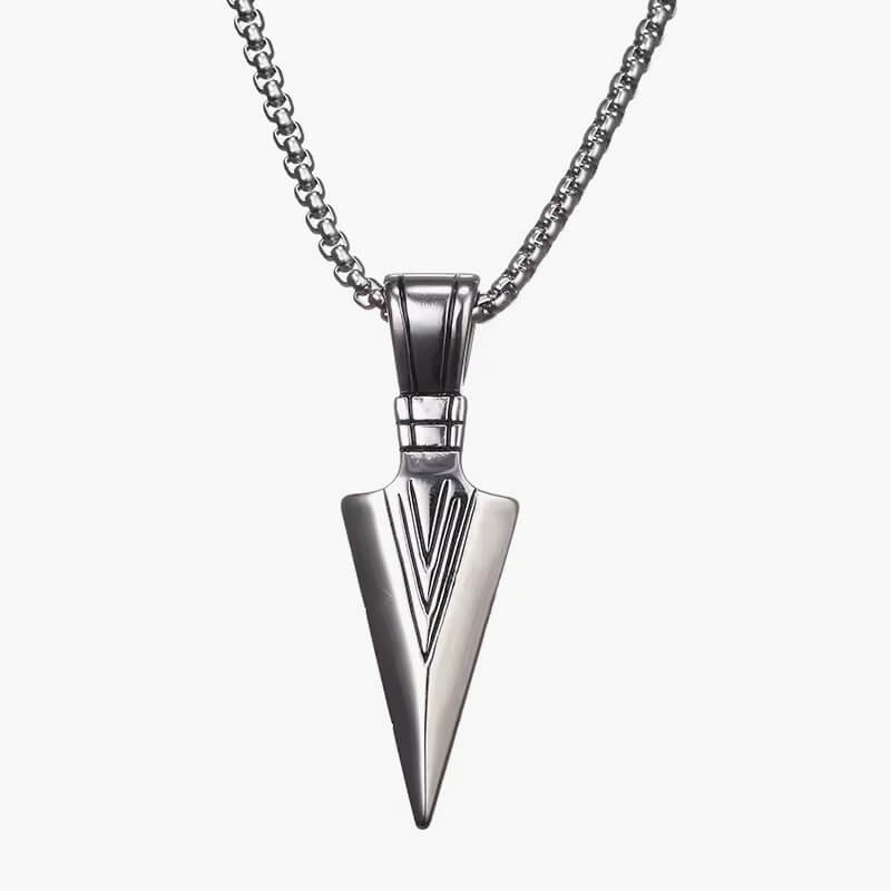 ZRM men's vintage spearhead pendant necklace in stainless steel, showcasing punk fashion style.