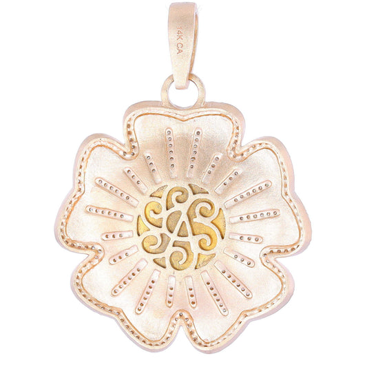 Antique Micro Mosaic Forget Me Not Pendant in Enamel Flower Bezel