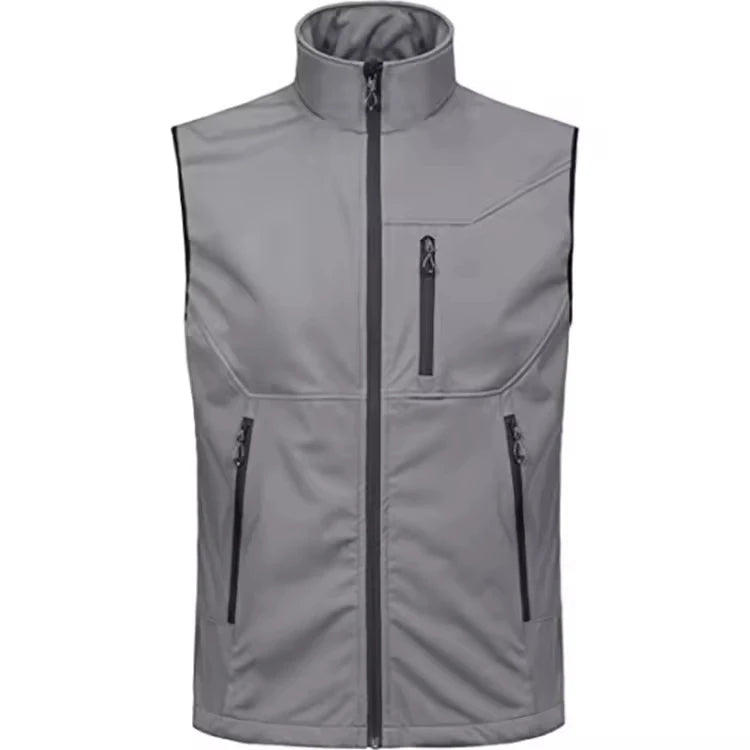 Men's lightweight softshell vest, windproof sleeveless jacket ideal for travel, hiking, and running.