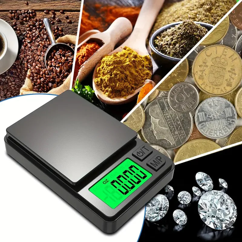 Mini báscula digital de precisión 1000g x 0,01g con pantalla LCD retroiluminada para alimentos y joyería
