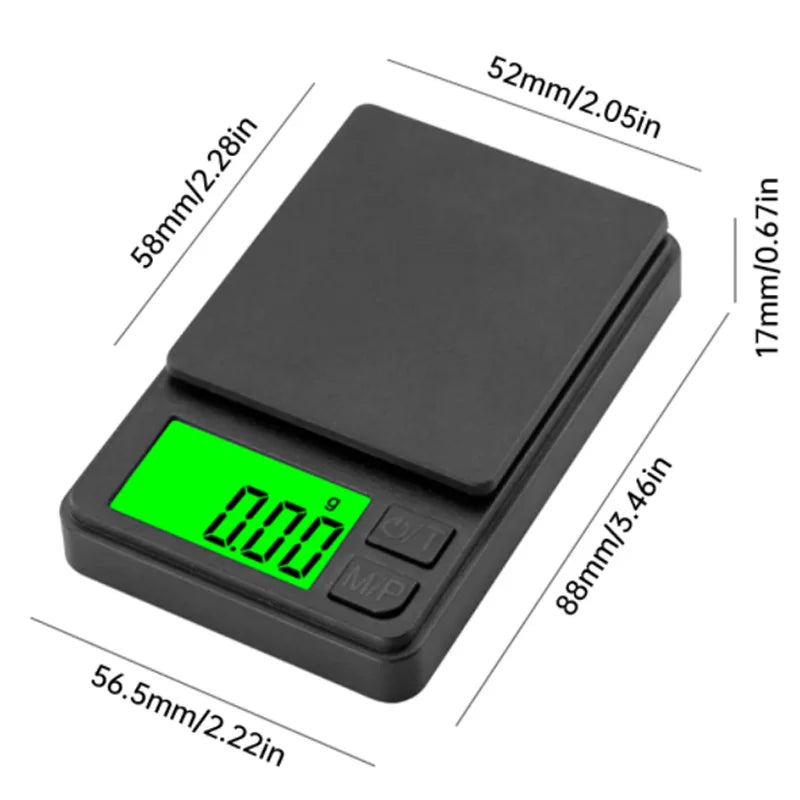 Mini báscula digital de bolsillo 1000g x 0,01g con LCD retroiluminado para alimentos y joyería