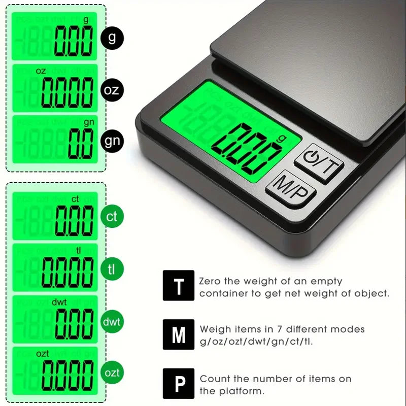 Mini báscula de bolsillo digital 1000g x 0,01g con pantalla LCD retroiluminada para alimentos y joyería