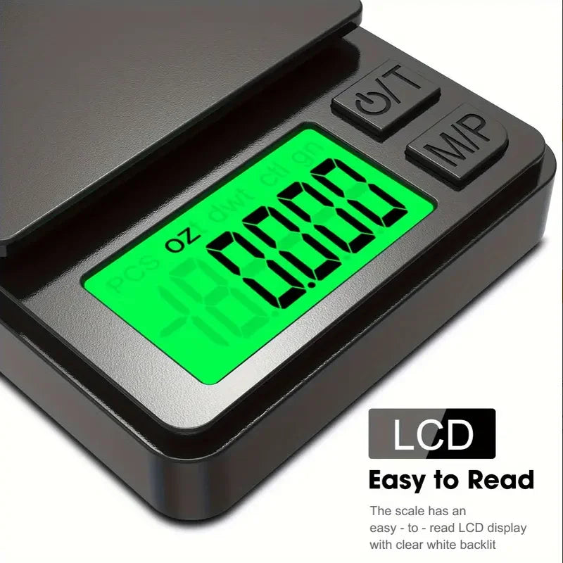 Mini báscula de bolsillo 1000g x 0,01g con LCD retroiluminado para alimentos y joyería