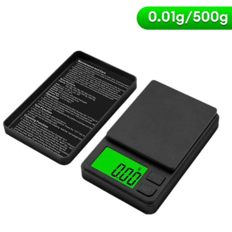 Pocket precision scale 1000g x 0.01g with backlit LCD for food, jewelry, travel use