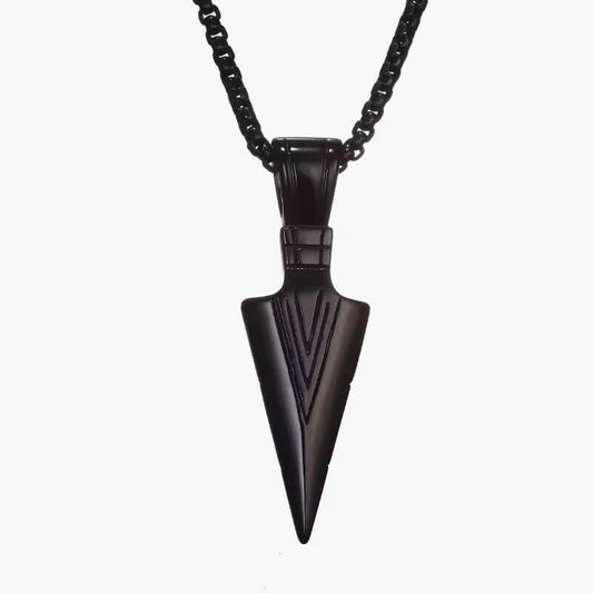 ZRM men's vintage spearhead pendant necklace on stainless steel chain, showcasing punk fashion style.
