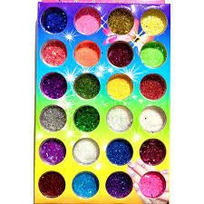 Colorful neon glitter set of 24, showcasing vibrant flocado textures in a product image.